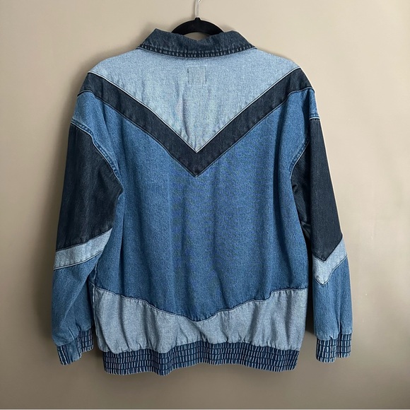 Wild Fable Multi Colored Denim Button Up Zip Up Chevron Jean Jacket - Picture 2 of 7